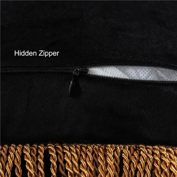 Black Gold Chenille Throw Pillow Cover 20x20 Square Decorative Cushion with Tass - Picture 7 of 8